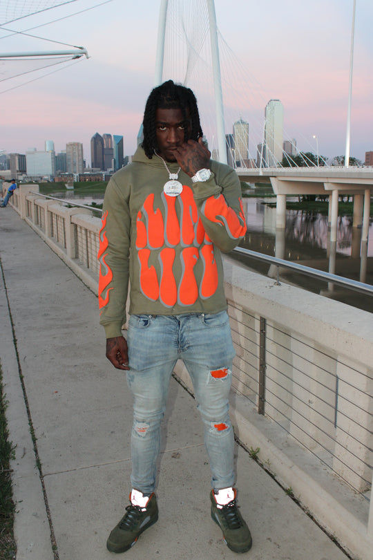 "Echo Of The Streets" Hoodie - Olive & Orange